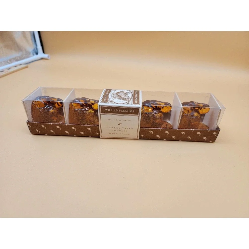 Williams-Sonoma Amber Taper Holders Turkeys Set of 4 10